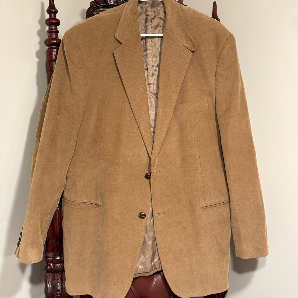 Ralph Lauren Tan Corduroy Blazer Suede Elbow Patches Men's Size 44L Two Button